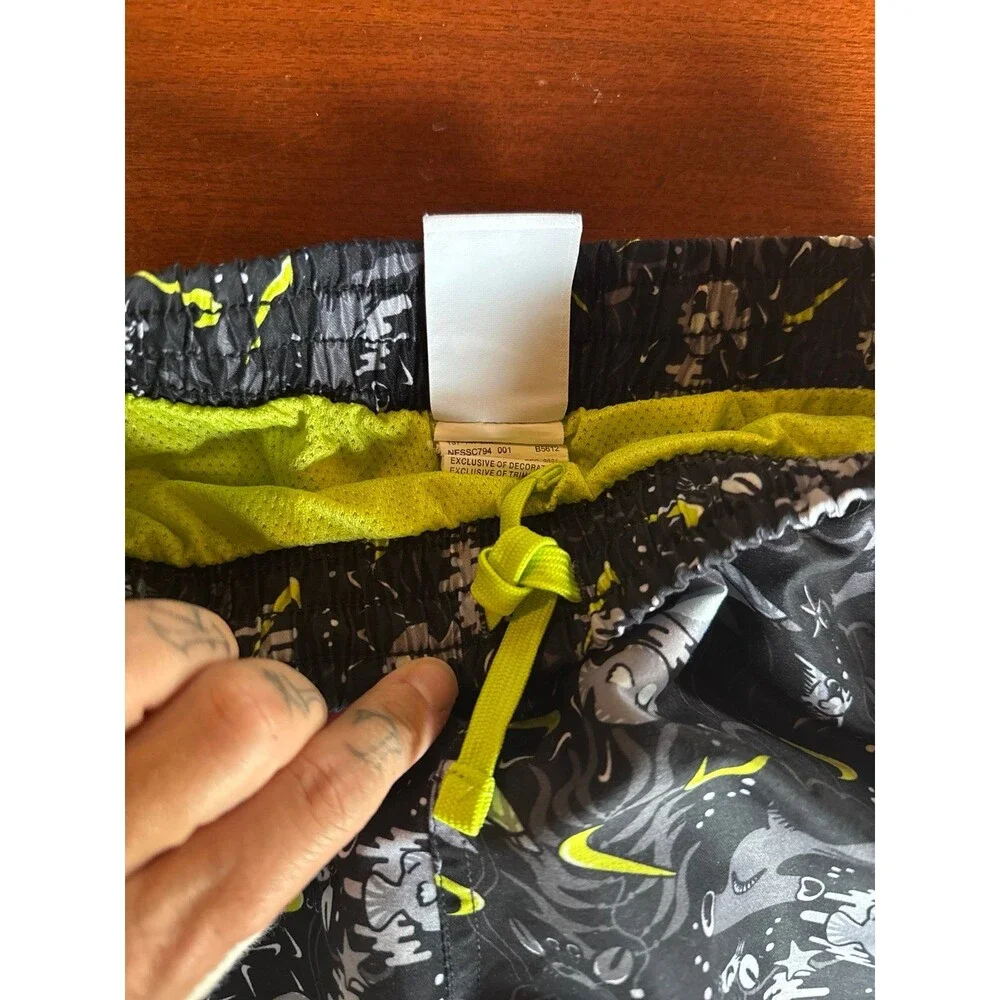 Nike Boys Swim Trunks Shorts Black Neon Shark Under the Sea Nautical Print